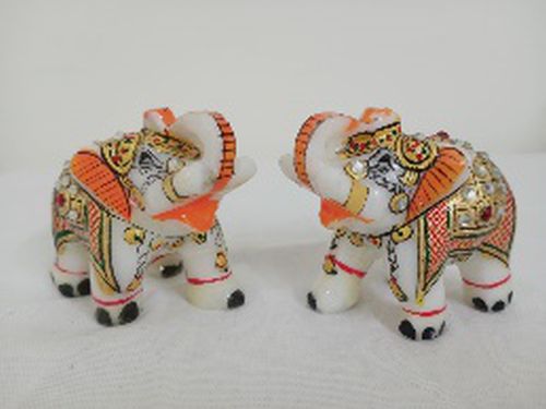 Marble Hand Painting Elephant Statue, for Interior Decor, Office, Home, Gifting, Garden, Religious Purpose