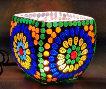 Glass Printed Mosaic Square Tealight Holder, for Coffee Shop, Holiday Gifts, Home Decoration, Party, Table Centerpieces
