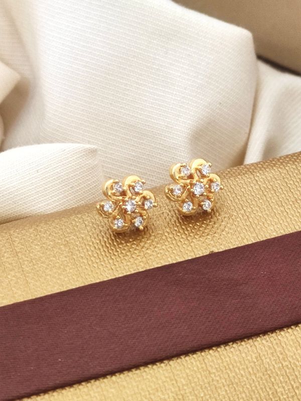 Golden Polished Brass Imitation Stud Earrings, Occasion : Party Wear