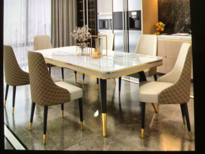 Plain Marble Dining Table, Fabric material : Leather