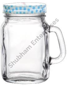 Transparent 130 ML Handle Mason Glass Jar, for Food Storage, Shape : Round