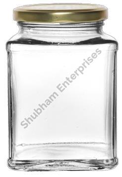 Transparent Square Metal 400 ML Glass Jar, for Food Storage, Cap Type : 63 MM Lug Cap