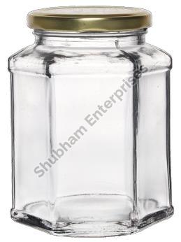 Transparent 400 ML Hexa Glass Jar, for Food Storage, Cap Type : 63 MM Lug Cap