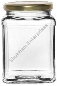 Transparent Square Metal 600 ML Glass Jar, for Food Storage, Cap Type : 63 MM Lug Cap