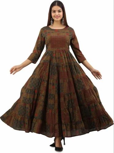 Printed Cotton Ladies Multicolor Anarkali Kurti, Size : All Size