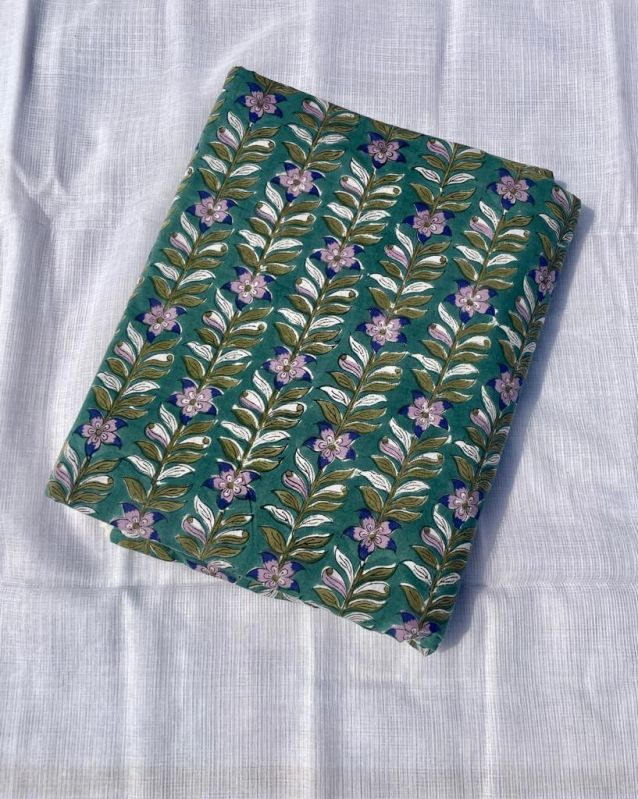 Green Rapid Hand Block Printed Fabric, for Garments, Specialities : Anti-Static, Shrink-Resistant