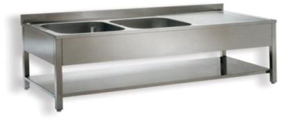 Grey Plain Polished Stainless Steel Double Bowl Sink Table, Shape : Rectangle