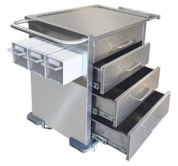 Grey Rectangular Emergency Cart with 4 Drawer, for Hospital