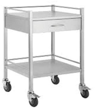 Grey Rectangular Instrument Trolley With 1 Drawer, for Hospital