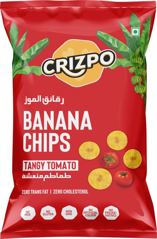 Yellow Crizpo Banana Chips Tangy Tomato, for Human Consumption, Packaging Size : 45g