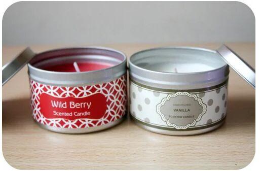 Multicolour Round Paraffin Wax Printed Candle Tin