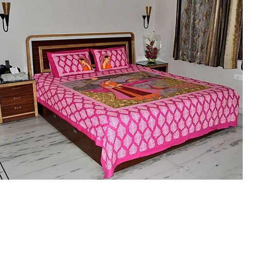 Rajasthani Print Cotton Designer Bed Sheet, Color : Pink