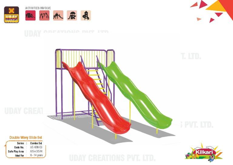 KILKARI Mulit Colour FRP Plain UC-638-CS Double Wavy Slide, for Park, Play School