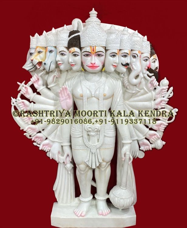 11 Mukhi Marble Hanuman Statue