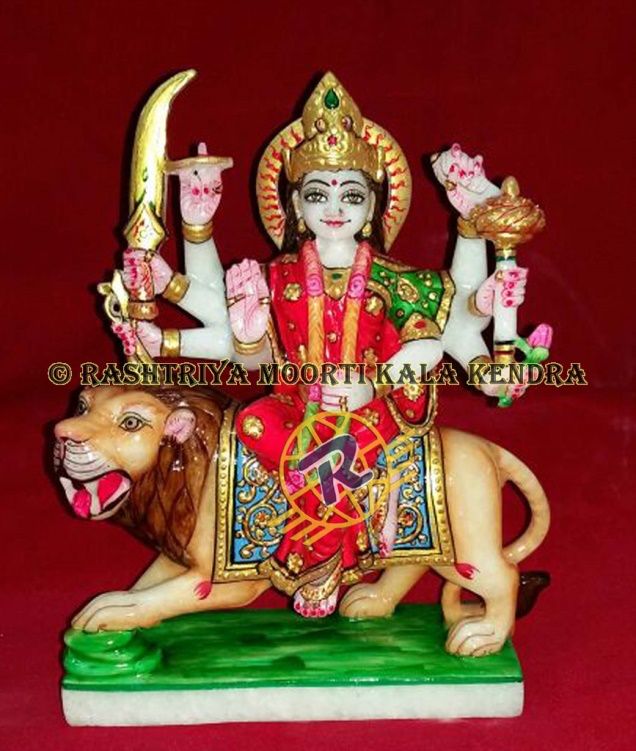 12 Inch Marble Durga Mata Statue, for Worship, Temple, Office, Home, Packaging Type : Thermocol Box