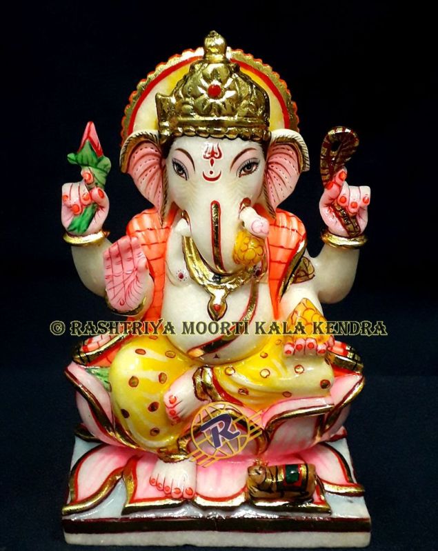 Multicolor 7 Inch Marble Ganesh Statue, for Worship, Packaging Type : Thermocol Box, Carton Box