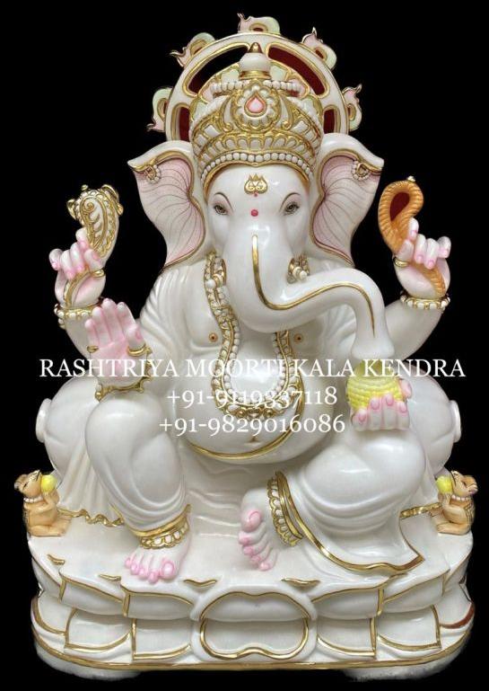 Multicolor Hand Painted Marble Ganesha Statue, for Worship, Packaging Type : Thermocol Box, Carton Box