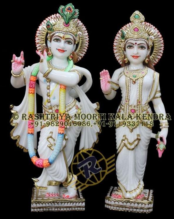 Multicolor 24 Inch Marble Radha Krishna Statue, for Worship, Packaging Type : Thermocol Box, Carton Box
