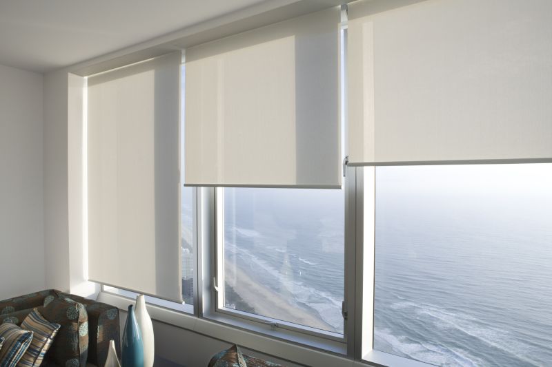 Creamy Horizontal Cotton Plain Sunscreen Fabric Roller Blinds, for Balcony, Window, Size : Customize