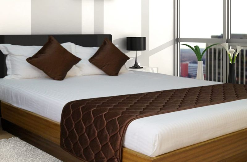 Silk Plain Hotel Brown Bed Runner, for Home, Size : Standard