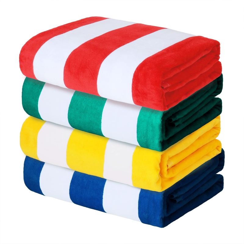 Multicolor Rectangle Striped Cotton Hotel Pool Towels, for Home, Size : Standard
