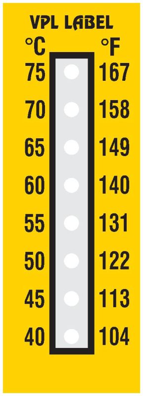 Yellow Eight Step Temperature Indicator Label, for Industrial, Specialities : Waterproof, Anti Static