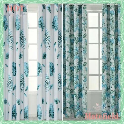 Cotton Blue Floral Printed Curtain, Width : 6 Feet