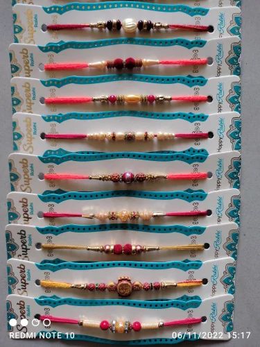 Multicolor Cotton Thread Designer Bead Rakhi, Technics : Hand Made