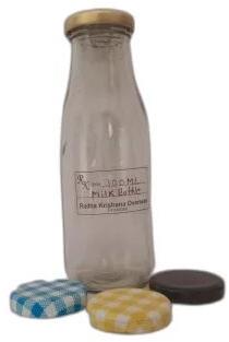 Round Glass Milk Bottle, for shake, shakes, juice, water, Cap Type : golden, black, check
