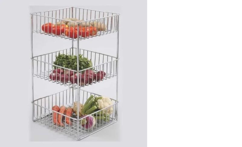 Square Stainless Steel Shelves Vegetable Basket, Color : Silver