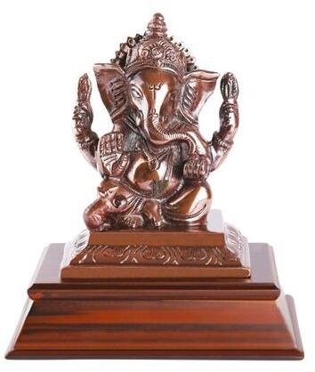 Brass Wooden Lord Ganesha Statue, Packaging Type : Box