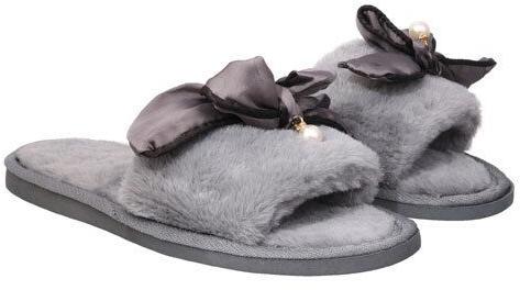 Feather Women Fur Slippers, Color : Grey