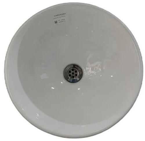 Round Ceramic Varmora Wash Basin, Color : White