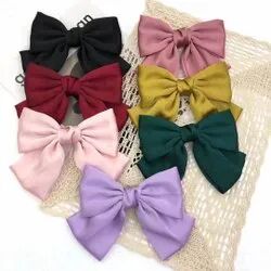 Plain Polyester Hair Bows, Color : Black, Pink, Purple