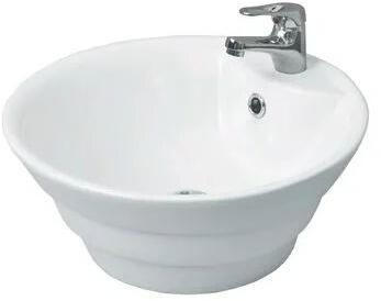 Round Ceramic Table Top Wash Basin, Color : White