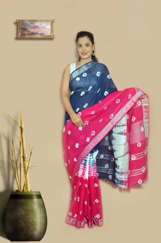 Printed linen saree, Saree Length : 6.3 m