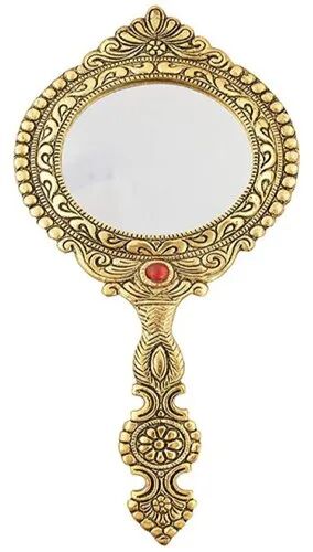 Metal Gold Plated Hand Mirror, Packaging Type : Box