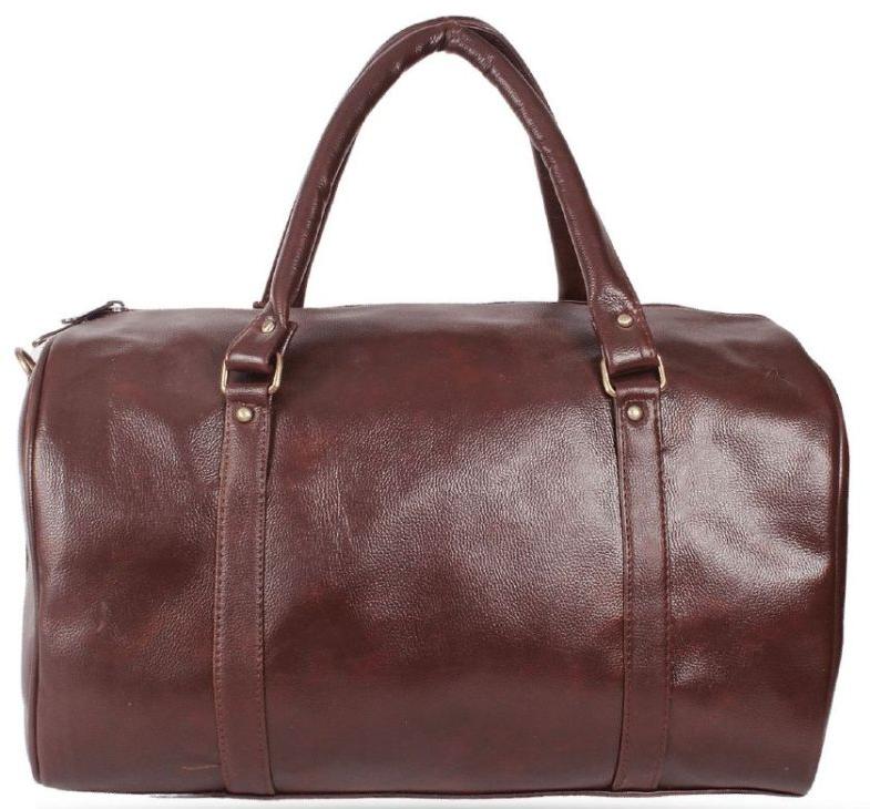 Brown Ractangular Plain Leather Duffle Bags, for Travel Use, Technics : Machine Made