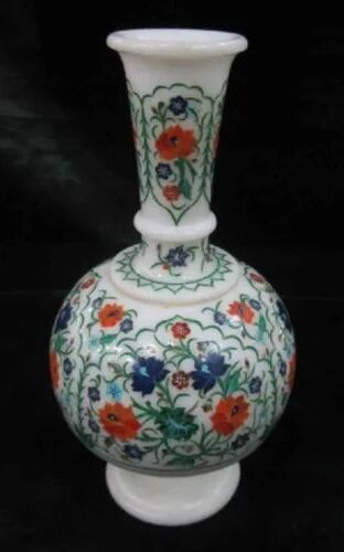 Printed Marble Inlay Flower Vase, Shape : Round