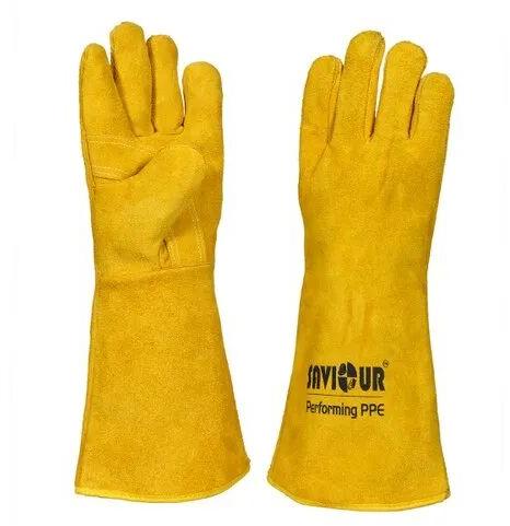 Leather(buff/split/chrome) Heat Resistance Gloves, Color : Yellow