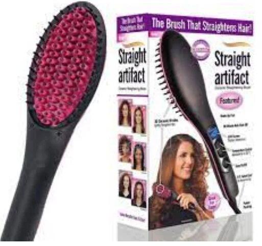 Plastic Hair Straightener Brush, Color : Black