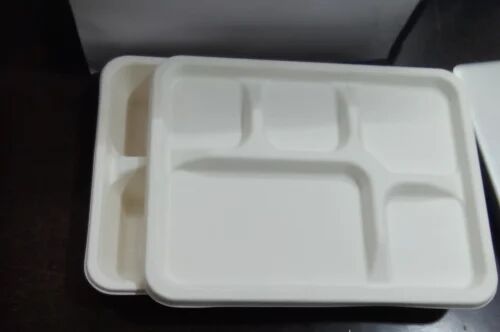 Sugarcane Bagasse Plain disposable meal tray, Shape : Rectangle