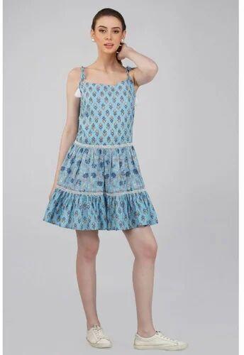 Cotton Printed Midi Dress, Size : Medium