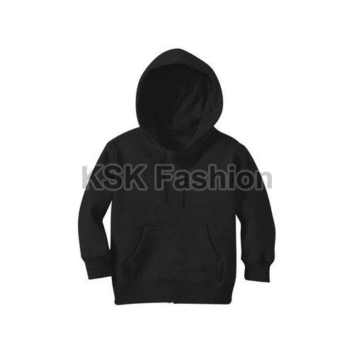 Black Full Sleeves Stitched Kids Plain Casual Wear Hoodie