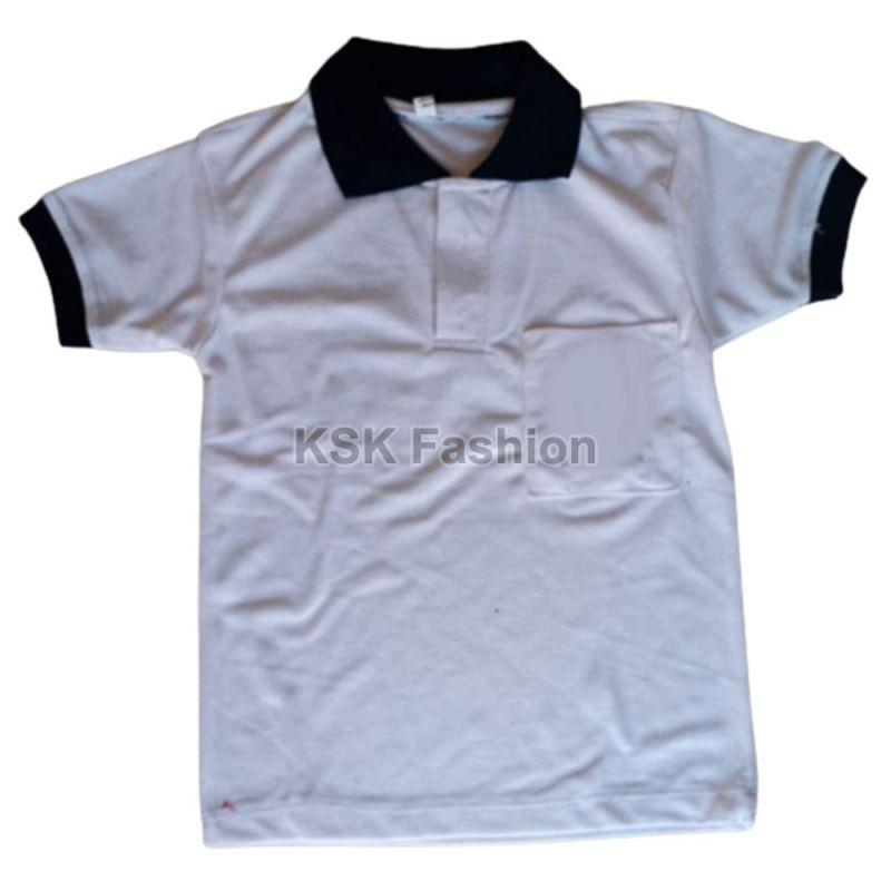Lycra Cotton White Kids Collar Neck T Shirt