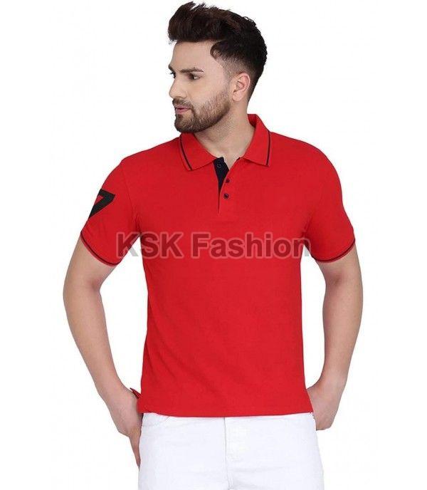 Half Sleeves Plain Cotton Mens Red Polo T-Shirt, for Casual, Size : XL