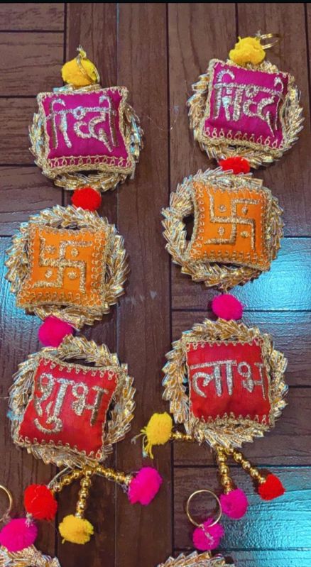 Multicolor Embroidered Cotton Shubh Labh Door Hanging, for Decoration, Style : Traditional