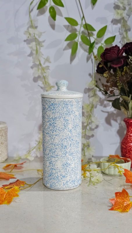 1Kg Sky Blue Print Ceramic Jar, for Storage, Feature : Fine Finishing, Leakage Proof, Unique Design