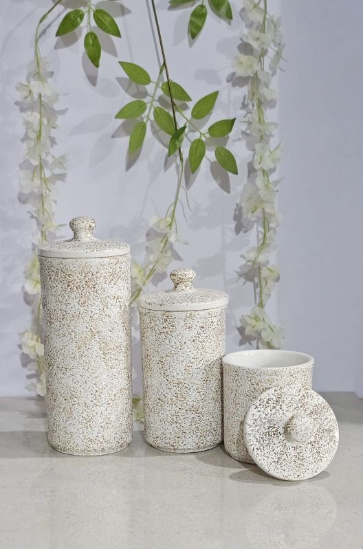 3 Piece Brown Printed Ceramic Jar Set