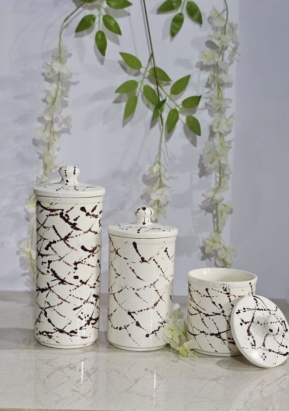3 Piece Brown Texture Ceramic Jar Set